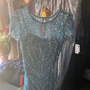 Aqua/blue sequins dress